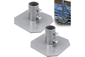 Stationary Dock Bottom Pad, Grey Galvanized Steel Base Plate, 8x8 Inch with 2-1/8 Inch Inner Diameter, Heavy Duty Hardware fo