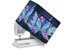 Kathyboom Butterfly and Flower Sewing Machine Cover with Convenient Pockets,Protective Cover with Handle,for Most Standard Sewing Machines and Accessories