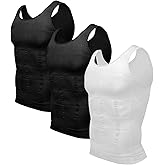 Odoland 3 Pack Men Compression Shirt Body Shapewear Base Layer Tummy Shaper Vest Tank Top