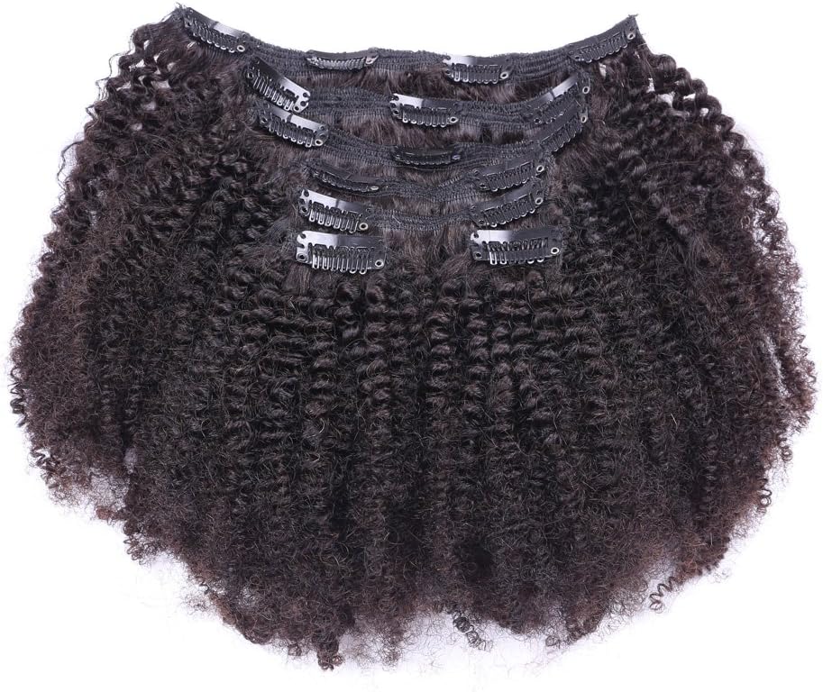 Queen Beauty Hair Curl Coily Clip In Human Hair Extensions 7pcs/set Brazilian African American Clip In Human Hair Extensions Curly Clip Ins (12 inch)