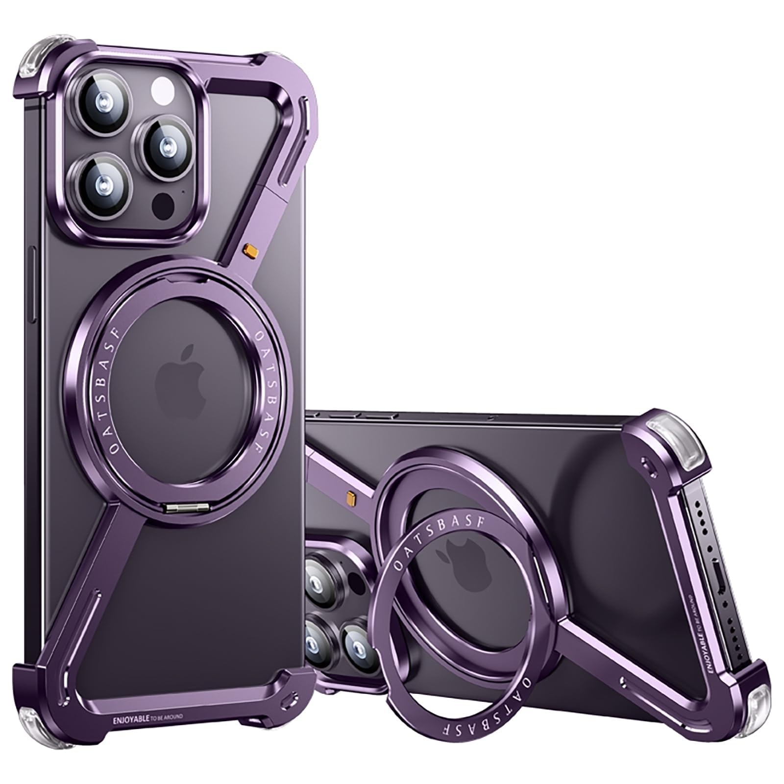 PANPHEN Minimalist Phone Case Compatible with iPhone 14 Pro, 360° Rotation Kickstand Aluminum Metal Frameless Design Bumper Z Case, Protective Shock Grade Shell, Purple — image 1