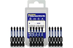 Facoow 15 Pack Phillips Impact Driver Bits, #2 Phillips Head Magnetic Screwdriver Bits Set, 2 Inch S2 Alloy Steel Impact Bits, 1/4" Hex Shank Screwdriver Drill Bit, CNC Machined ph2 Impact Drill Bits