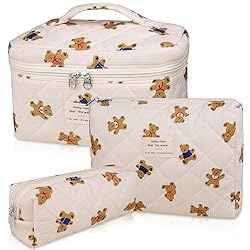 3PC Makeup Bag Set, Quilted Makeup Bag, Large