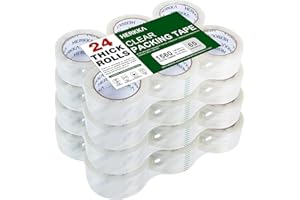 HERKKA Clear Packing Tape, 24 Rolls Heavy Duty Packaging Tape for Shipping Packaging Moving Sealing, Thicker Clear Packing Tape, 1.88 inches Wide, 65 Yards Per Roll, 1560 Total Yards