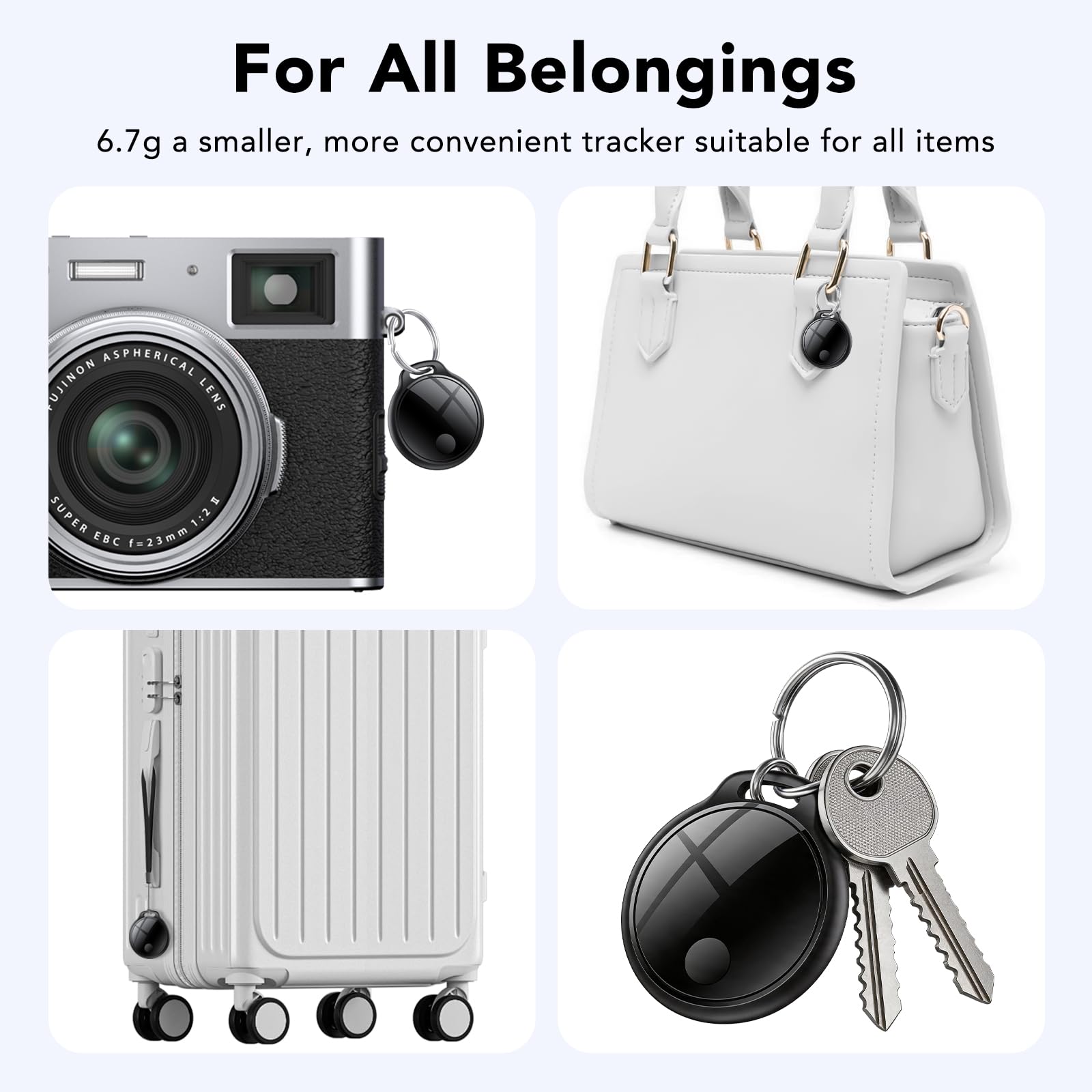 Smart Tracker Tag 4er Pack, Schlüssel Finder Kompatibel mit Apple Find My APP (nur iOS), IP68 wasserdicht, Austauschbarer Akku, Bluetooth Key Finder für Gepäck/Taschen/Koffer/Brieftasche 9