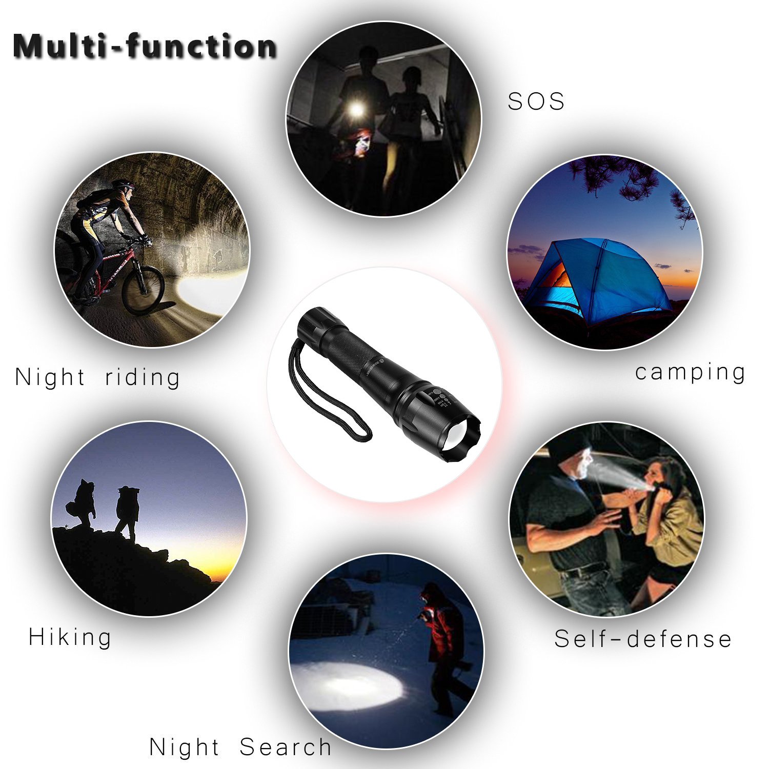 Zoweetek linterna LED (1200LM) de Mano, Resistente al clima, ultrabrillante de 5 Modos para Ciclismo, Camping, Montañismo, Senderismo y las actividades al aire libre