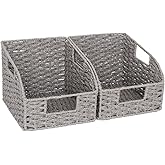 StorageWorks Wicker Baskets for Organizing, Pantry Organizers and Storage, Round Paper Rope Storage Basket for Pantry Shelves, Kitchen Counter, Gray, 2 Pack
