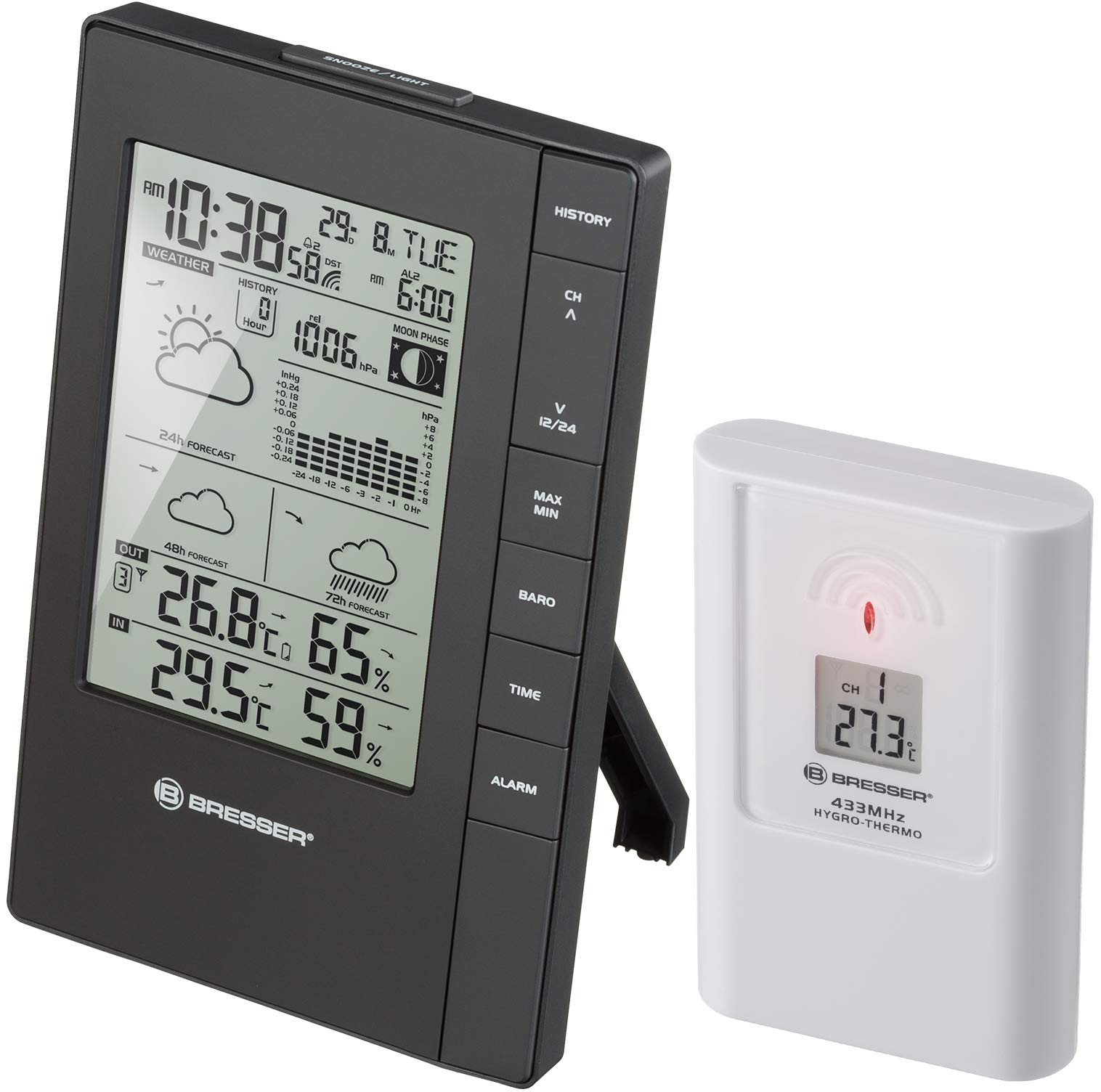 Bresser TemeoTrend FSX Wireless Weather Station with Outdoor Sensor with 3-Day Forecast, Moon Phase, Frost Warning, Air Pressure, Humidity, Temperature and Integrated Alarm Clock