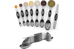 ChefAide Stainless Steel Magnetic Measuring Spoons Set, Dual Sided, Stackable, Adjustable Teaspoon and Tablespoon Measure Spoon with Leveler, Kitchen Gadgets Set of 8