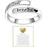 Angyape Just Breathe Ring For Women, Adjustable Inspirational Heart Rings Stainless Steel Spiral Wrap Twist Healing Rings To Sorority Sisters Open Motivational Encouragement Love Yourself Jewelry
