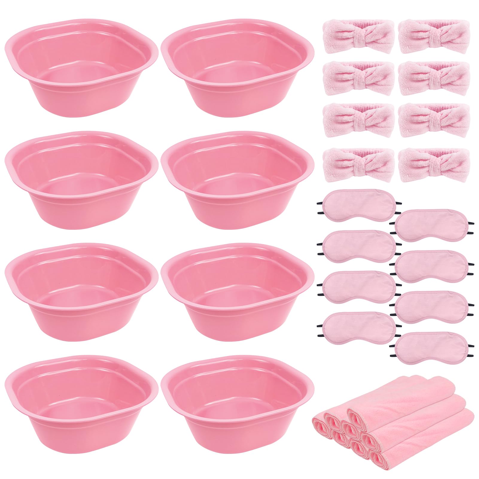 Photo 1 of 32 Pcs Foot Spa Kit for Kids, Light Pink 8 Foot Tubs for Soaking & 8 Towels & 8 Hairbands & 8 Eye Masks, Spa Party Supplies for Girls for Sleepovers Slumber Party