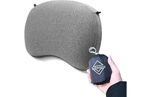 onewind Ultralight Camping Pillow, Soft Inflatable Pillow Compressible Ergonomic Neck Air Pillow with Removable Elastic Cord for for Hammock Tent Sleeping Pad Attachment, Gery