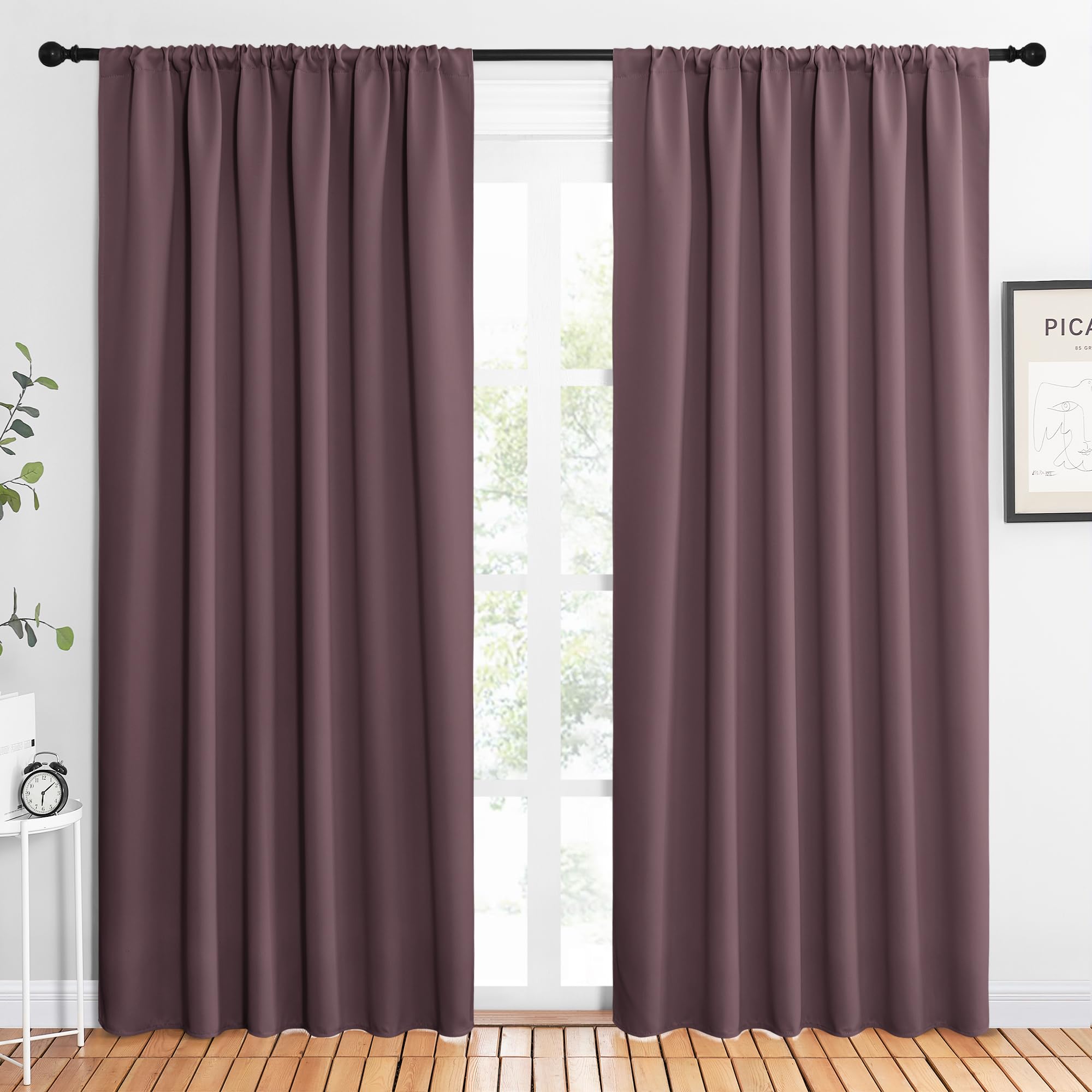 NICETOWN 2 Panels Blackout Curtains, Rod Pocket Thermal Insulated Drapes 84 inches Long, Easy-Care Modern Home Decoration Sunshades for Guest Room, Living Room, Office, 62 x 84 Inch, Dry Rose Image