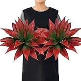 Ttranewsoo Artificial Agave Plants,Large UV Resistant Fake Agave Planters for Indoor and Outdoor Decorating Tropical Plant Succulents Greenery Indoor Decor (2Pack,18" Red)