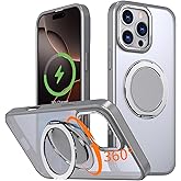 IYH 360° Rotatable Magnetic Case for iPhone 16 Pro Max, Military-Grade Shockproof Phone Cover with Matte Translucent Back(Gray)