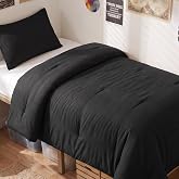 CozyLux Twin Comforter Set, 2 Pieces Down Alternative Bedding, Black | 270 GSM Twin XL College Dorm Comforter with 4 Corner Tabs Use as a Duvet Insert, OEKO-TEX Certified, 1 Pillowcase, 68 x 88 in