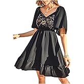 Floerns Women's Summer Short Dress Flounce Sleeve Embroidery Western Concert A Line Dresses