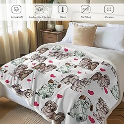 BlessLiving Red Hearts Dog Print Sherpa Blanket