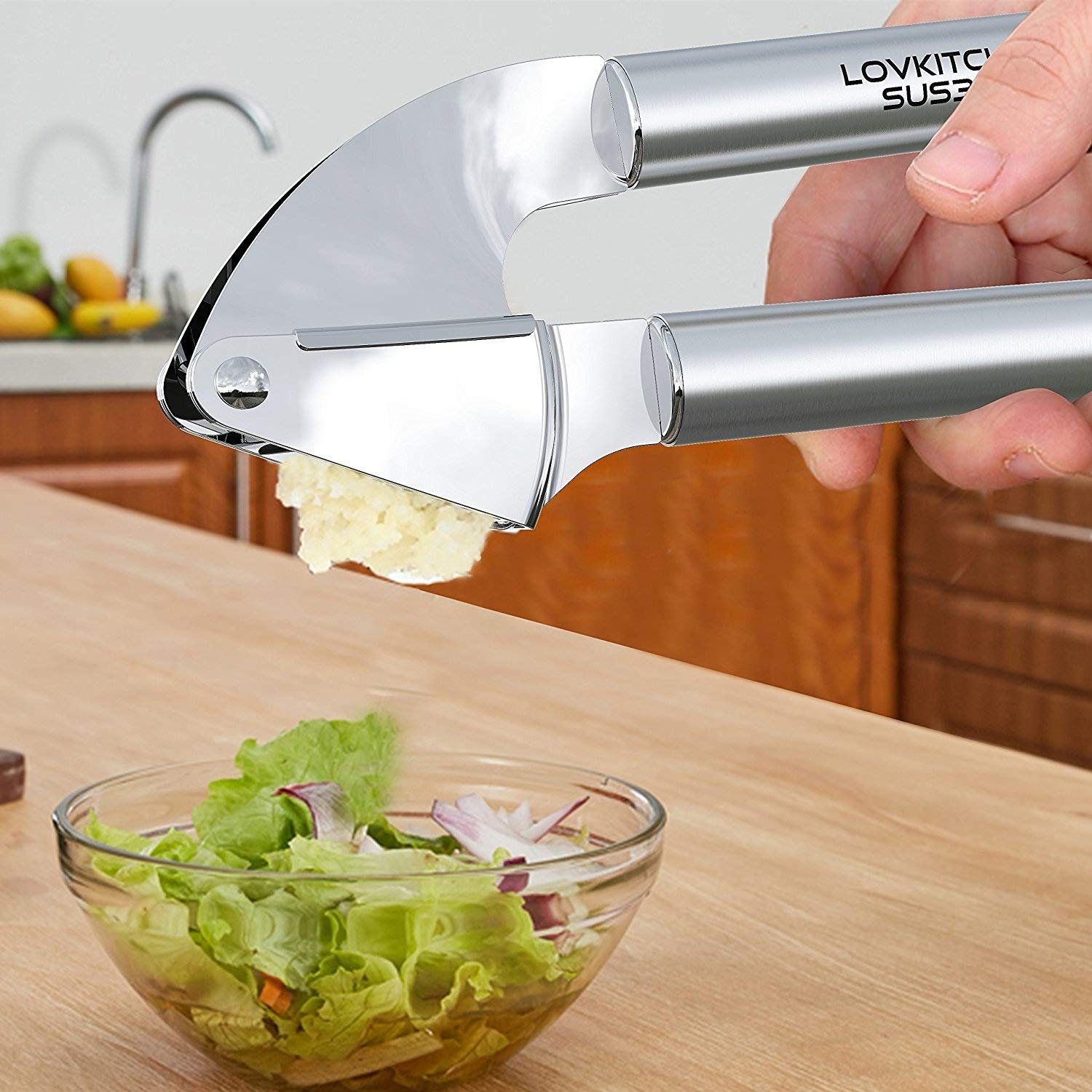 Garlic Press,LOVKITCHEN Garlic Press and Peeler Set.Durable Stainless Steel Mincer and Silicone Tube Roller