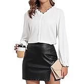 ZAFUL 2025 Womens Cute Tops Dressy Casual Scalloped V Neck Work Shirts Puff Long Sleeve Textured Blouses