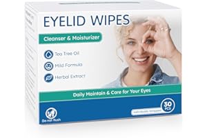 LINZERCIN Eyelid Cleansing Wipes for Dry Eye & Blepharitis, Tea Tree Oil Hypoallergenic Eye Wipes for Sensitive Itchy Eyes, Individually Wrapped Eyelid WipesTravel Essentials (30 Count)