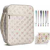 Envysun Large Bible Cover Case for Women - Quilted Bible Carrying Case Church Bag with Durable Handle & Zipper Pocket, Protective Scripture Book Cover Organizer with Bible Study Supplies Kit, Pink Bow