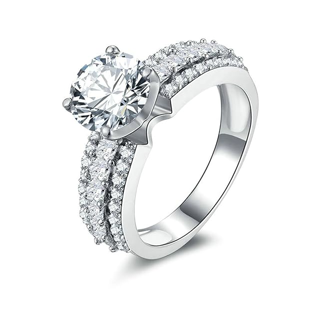 Beydodo Damen Ring Silber 925 Eckig 4-Steg-Krappenfassung AAAAA Weiß Zirkonia Trauring Silber Freundschaft Ring