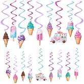WERNNSAI 18 PCS Ice Cream Hanging Swirls Summer Party Decor | Sweet Ice Cream Party Supplies, Summer Ceiling Streamers Decor for Girls Birthday, Baby Shower Party Hanging Swirls