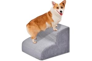 Yiruka Dog Stairs Steps for High Bed - 2 Steps Pet Steps for Small Dogs and Cats Non-Slip Removable Washable Cover Ramp for Indoor Outdoor Car Couch Sofa(H: 11.8")