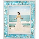 GIFTME 5 Beach Picture Frame 8x10,Mosaic Picture Frame Mother of Pearl,Turquoise Tabletop or Wall Hanging Photo Frame(8x10 inch, Blue,1pc)