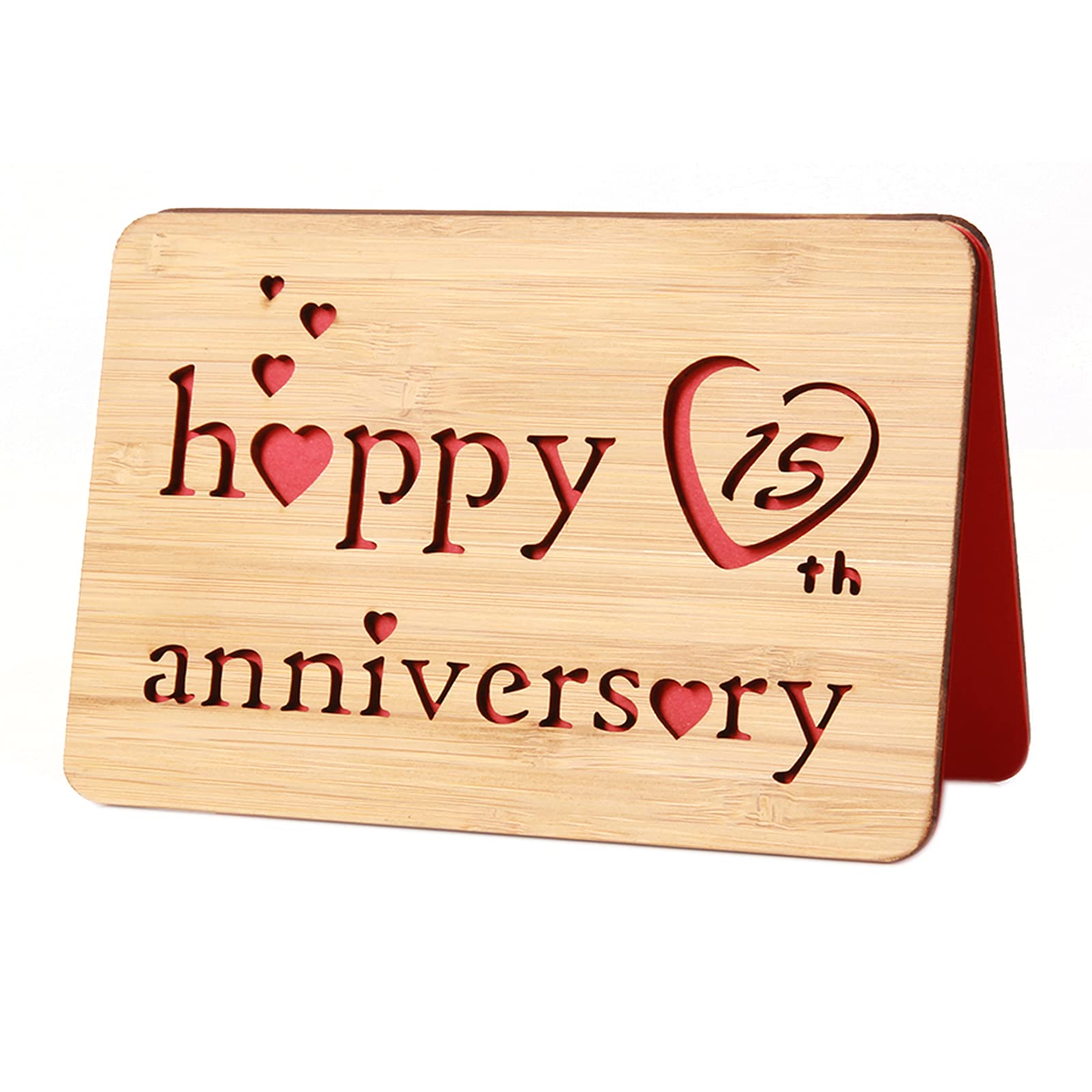 15th Wedding Anniversary Card for Wife Husband,Handmade Greeting Cards With Real Bamboo Wood,Valentines Day Gifts for Him or Her,Wooden15 years Happy Anniversary Cards for Couple