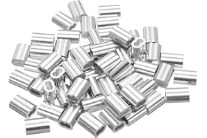uxcell 1/8"(3mm) Aluminum Crimping Loop Sleeve, Double Hole Cable Ferrule for Wire Rope, Silver 60Pcs
