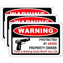 Armed Property Owner Warning Stickers - 4 Pack 3.5x3.5 Inch Front Facing Vinyl Decals For Windows & Doors