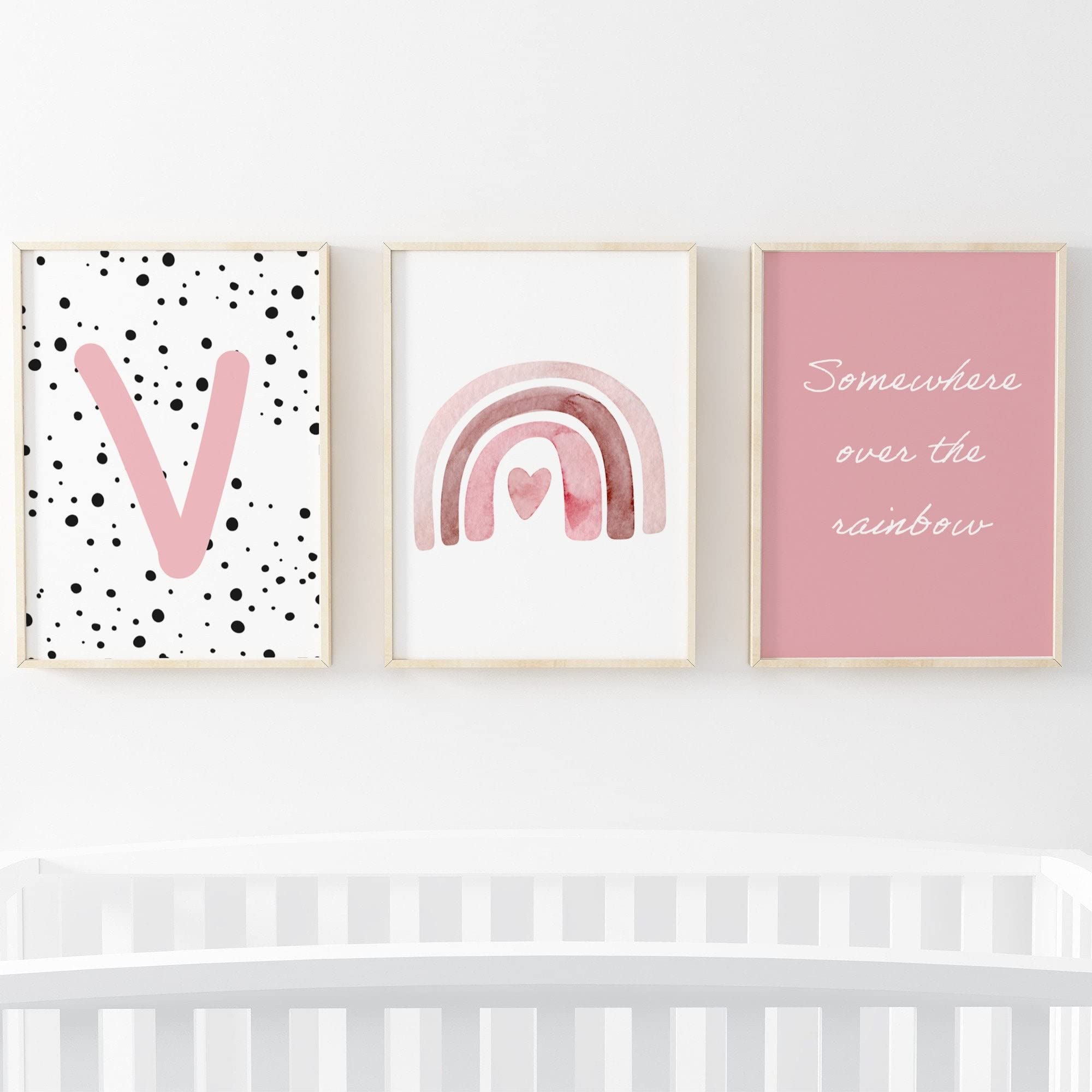 Pompom Prints® Set of 3 Girls bedroom Prints, Rainbow Nursery Prints, Scandi Boho Style Nursery Decor, Playroom Prints [Picture frames not included] (A4, V)