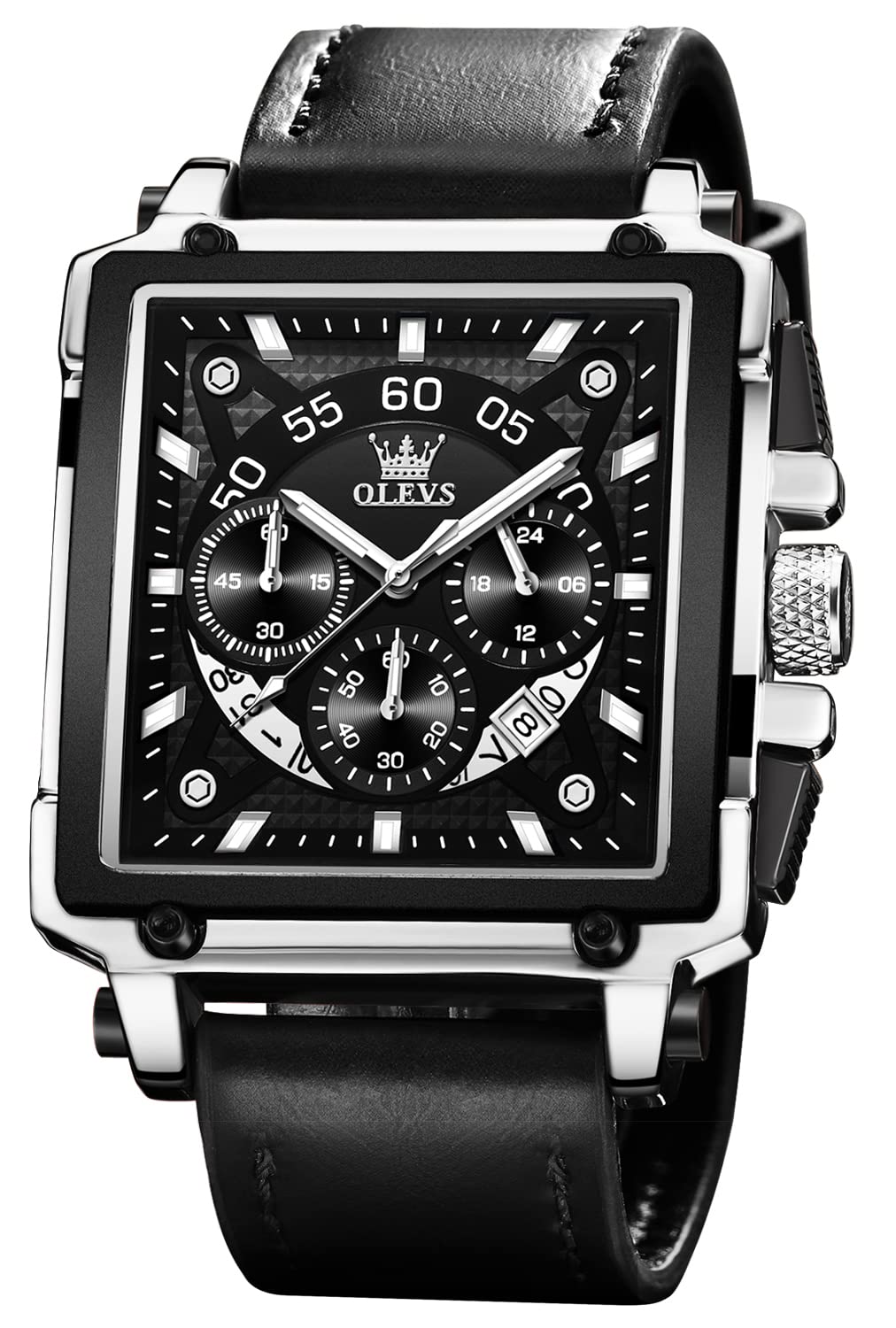 OLEVS Women's Wristwatch, Fashionable, Easy to Read Japanese Movement, Popular, Cute, Date, Luminous, Waterproof, Valentine's Day Gift, black leather