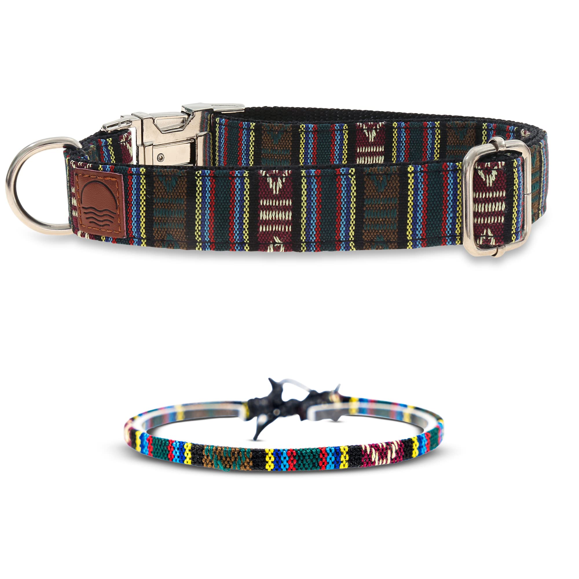 Made by Nami Boho Nylon Dog Collar with Matching Bracelet - Various Sizes Small & Large Dogs - Adjustable, Breathable & Lightweight - Premium Dog Collars (L (45-65 cm), Aztec + Bracelet)