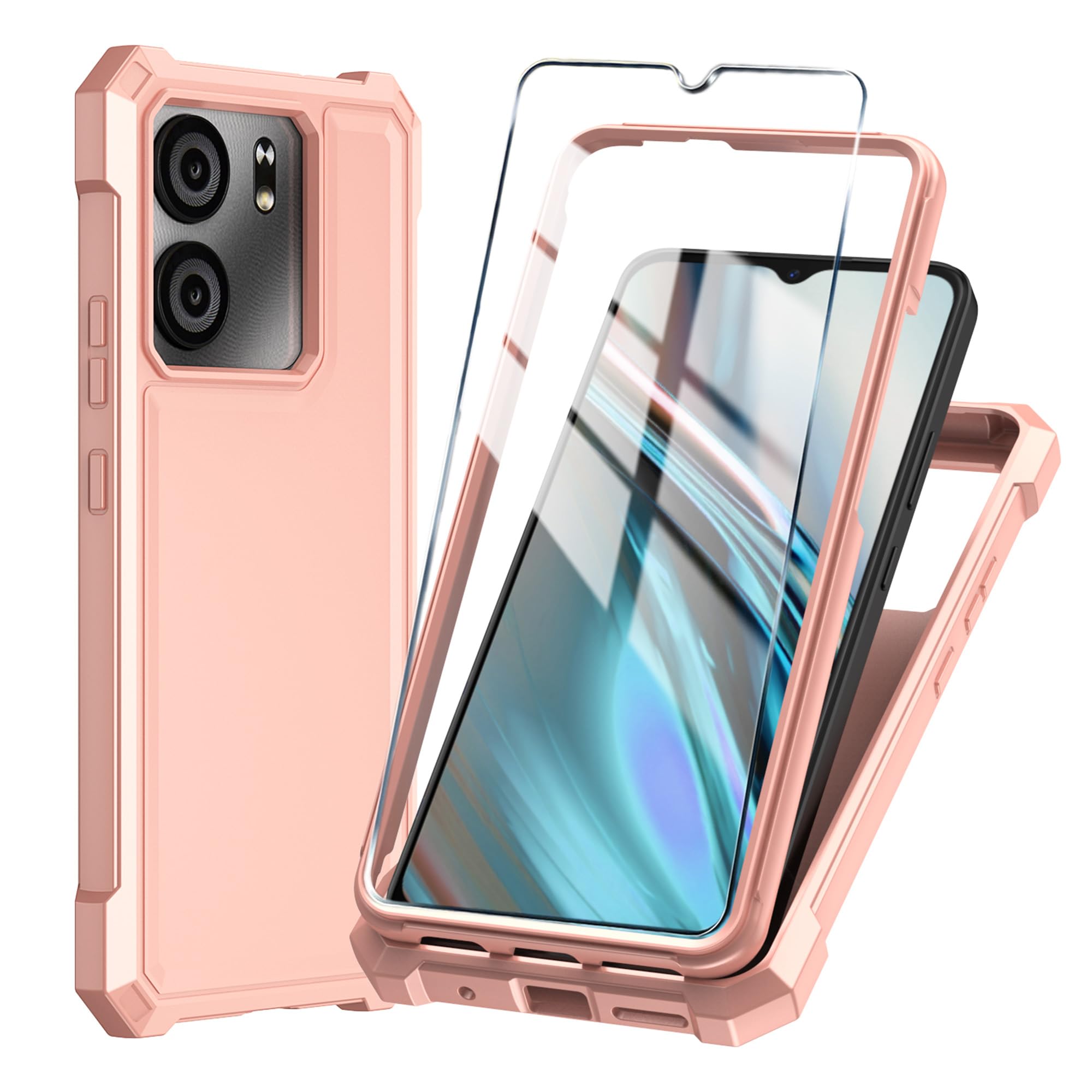 Photo 1 of Mocotto for BLU View 5 Phone Case with Tempered Glass Screen Protector,Slim Soft Silicone Full-Body Protective Case for BLU View 5 (Rose Gold)