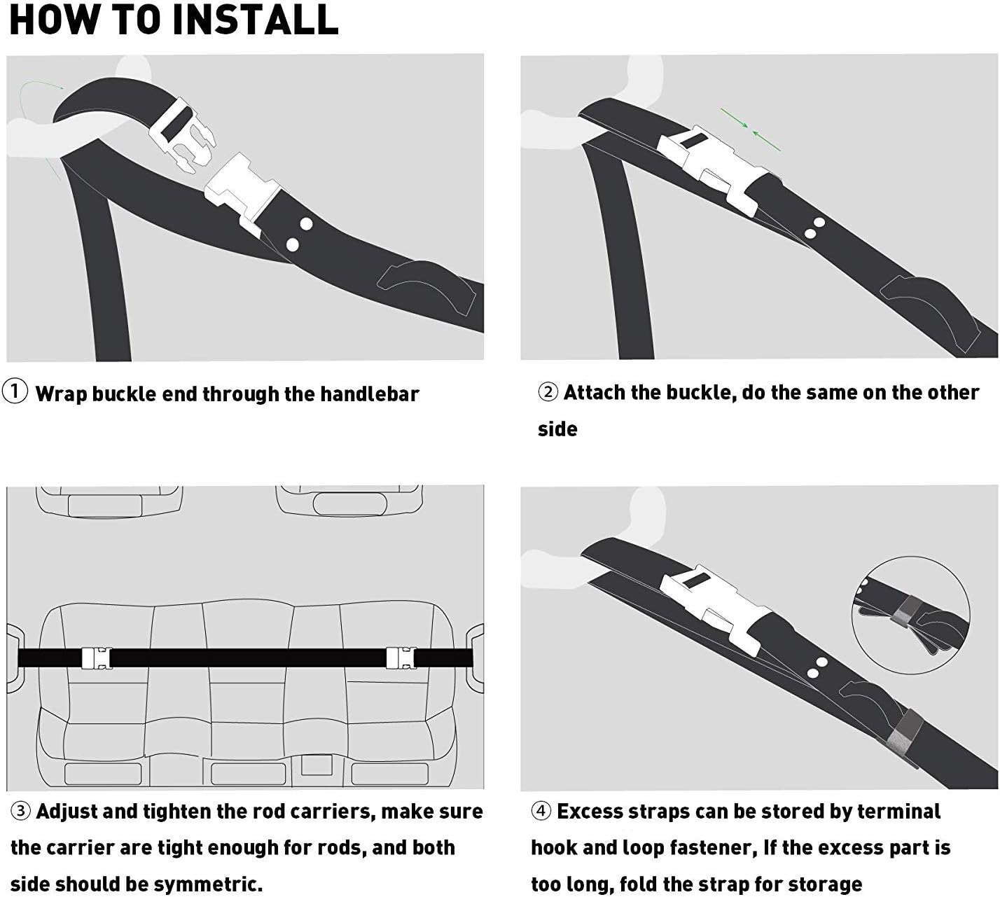 KUDES 2 Pack Vehicle Fishing Rod Rack Holder Adjustable 35 to 44 inch Easy Install Fishing Car Rod Carrier Belt Strap for SUV, Wagons, Van (Black): Home Improvement