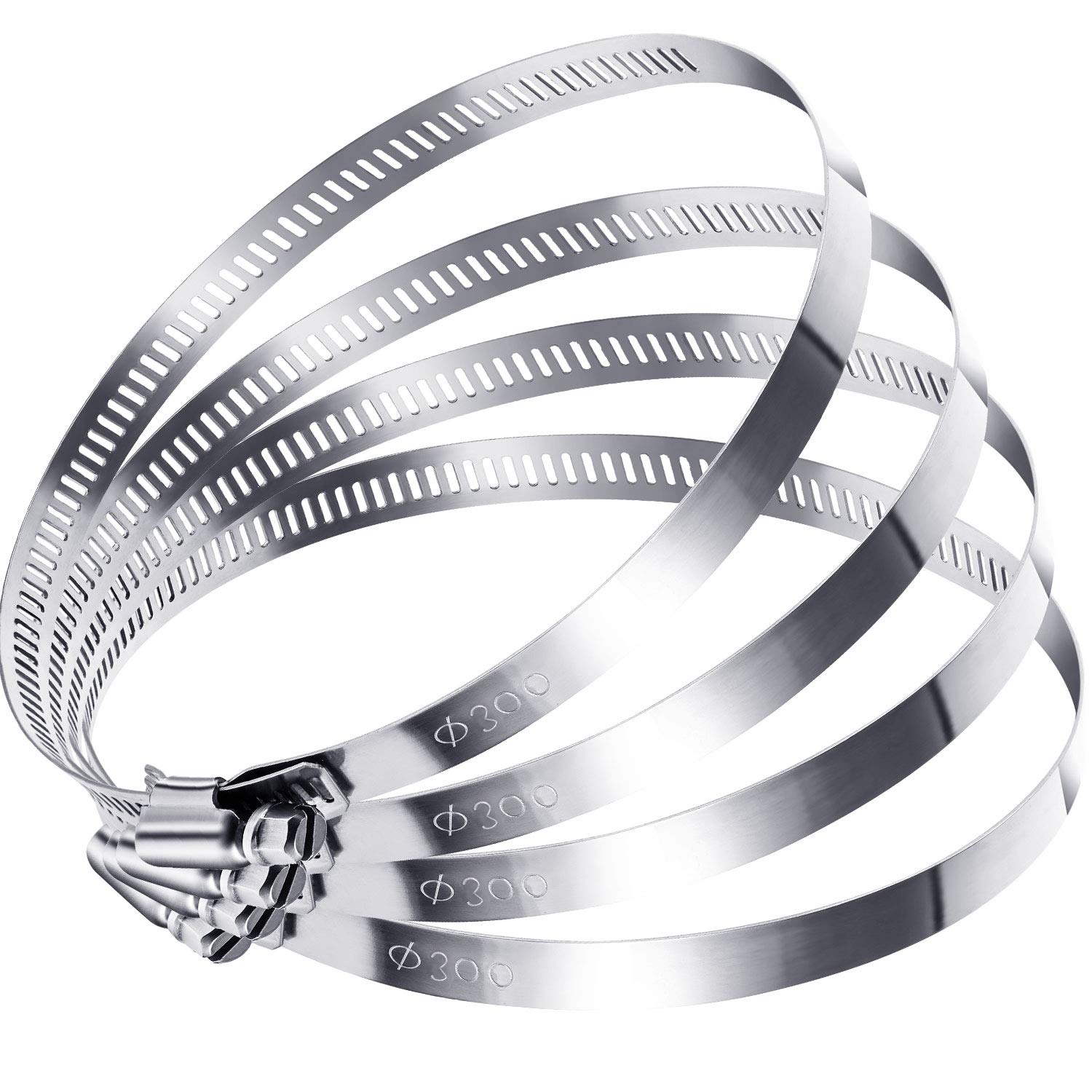 4 Pieces Adjustable 304 Stainless Steel Duct Clamps Hose Clamp (12 Inch)