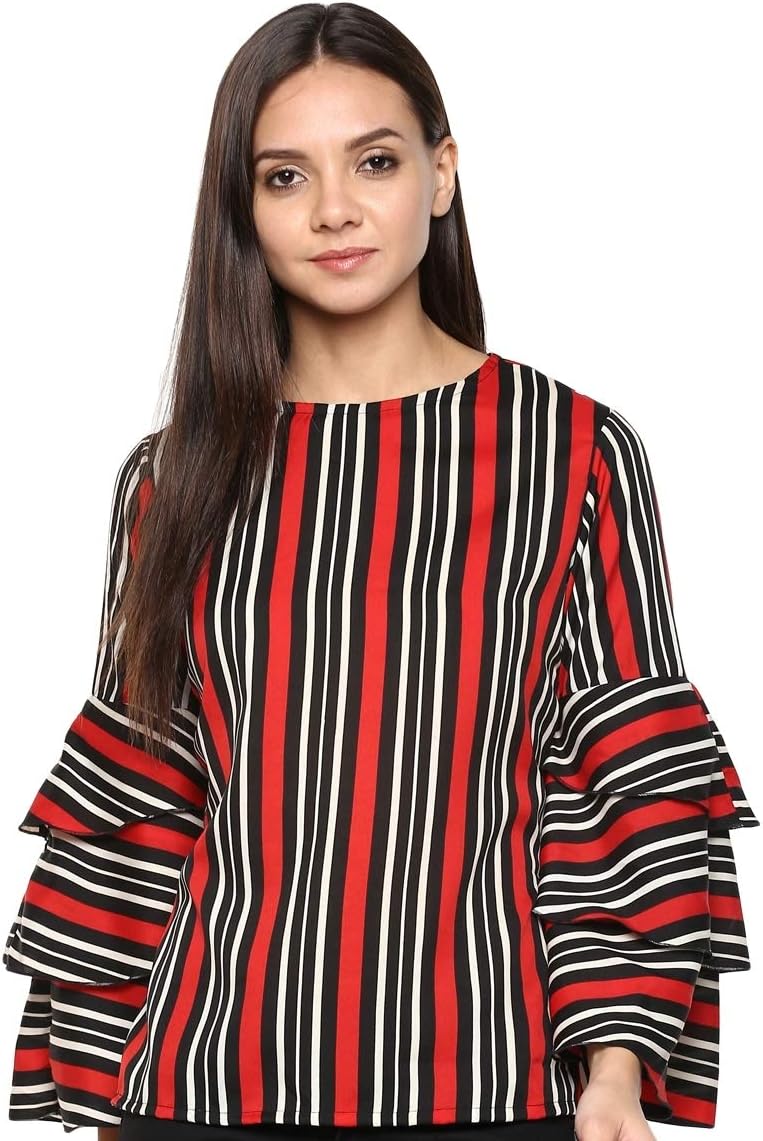 Striped Bell Sleeves Crepe Tops