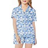 Arshiner Girls Pajamas Sets Short Sleeve Kids Pjs Button Down Sleepwear for 4-13Y