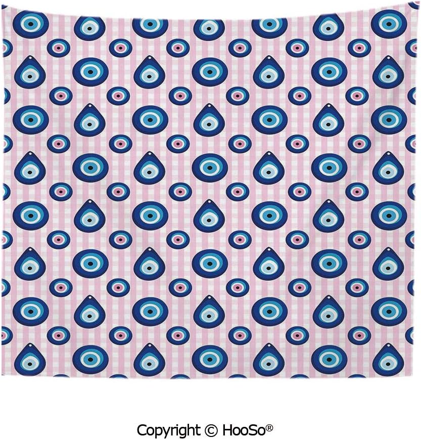 HooSo Durable Washable and Reusable Tapestry Wall Hanging Carpet 59x79in,Protective Turkish Bead Figures in Different Shapes Checkered Backdrop,Light Blue White Comfy and No Strange Odor Home Decor