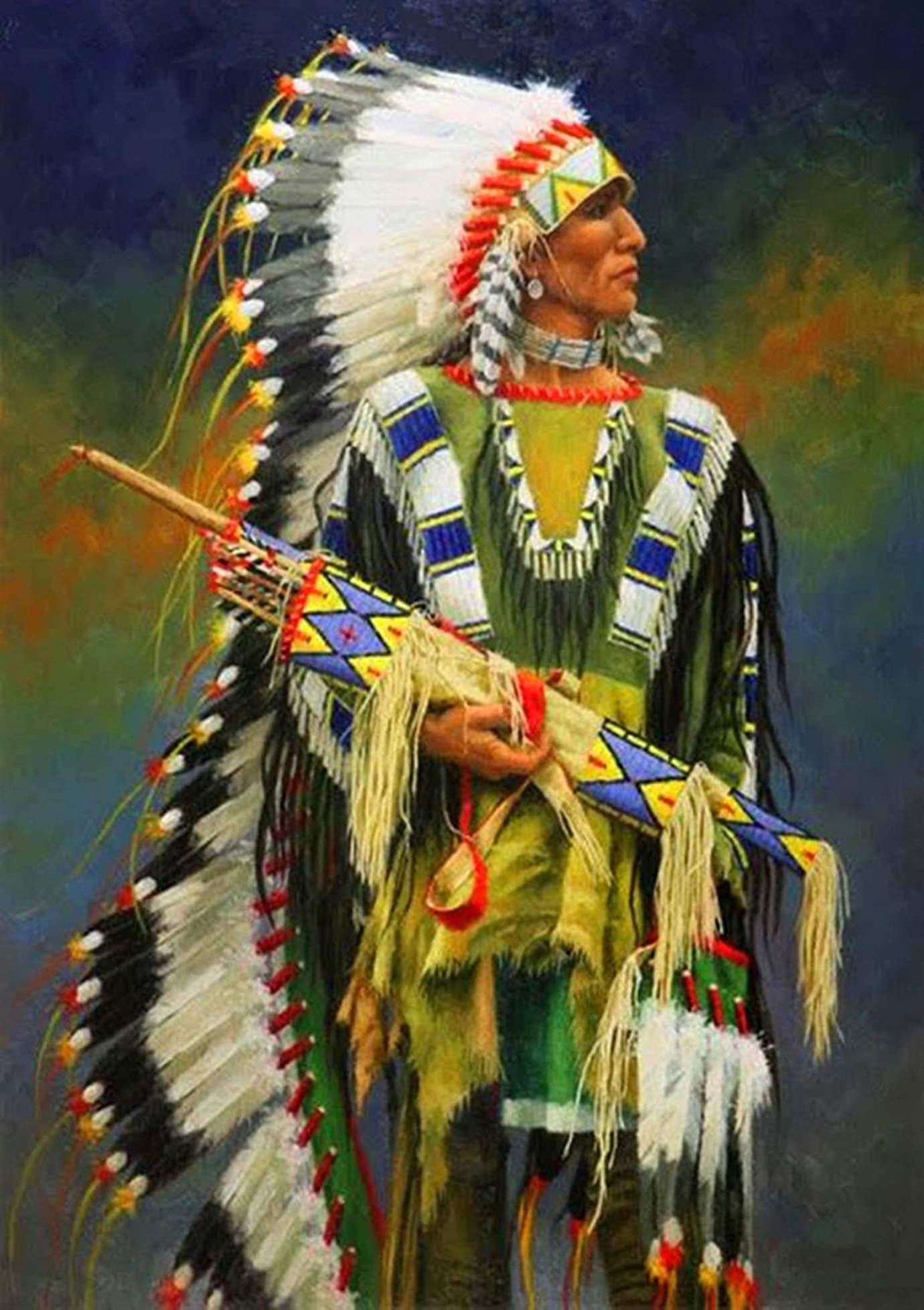 Reofrey 5D Diamond Painting Kit Colored Indians Full Drill for Adults, Paint with Diamonds Art Rhinestone Embroidery Cross Stitch Craft Decor (30x40 cm/ 12x16 inch)