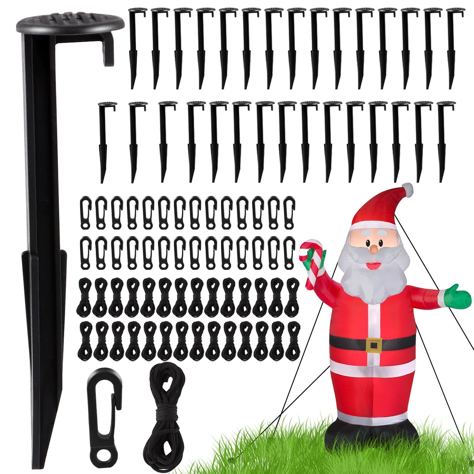 Photo 1 of 30Sets Stakes for Inflatables, Inflatable Stakes, Inflatable Stakes Heavy Duty, Inflatable Decoration Stakes with Hooks and Ropes for Fixing Halloween & Christmas Inflatable Decorations