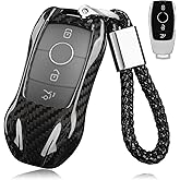 Carbon Fiber Car Key Fob Cover Compatible with Mercedes Benz car Key case Shell Compatible with E Class C300 CLA GLB CLS580 GLE Class C43 GLC300 2016-2023 2024 Series,Black