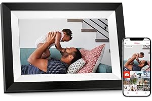 Eptusmey WiFi Digital Picture Frame with 32G Storage, 11.5" Digital Photo Frame with Load from Phone Capability, Share Photo via Frameo APP, Video Display- Gift for Mom, Black Wood with White Mat