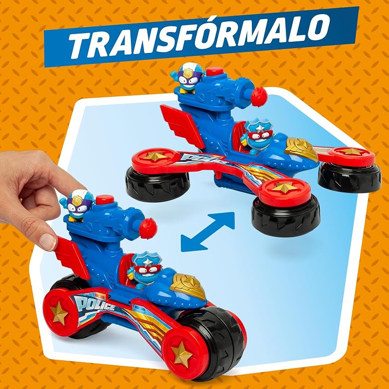 SUPERTHINGS KAZOOM POWE – Polícia de Veículos de Batalha. Veículo de batalha policial dos heróis da série televisiva "Superthings Kazoom Power". Contém 1 Veículo de Batalha, 2 Supercoisas Exclusivas, 1 Projétil