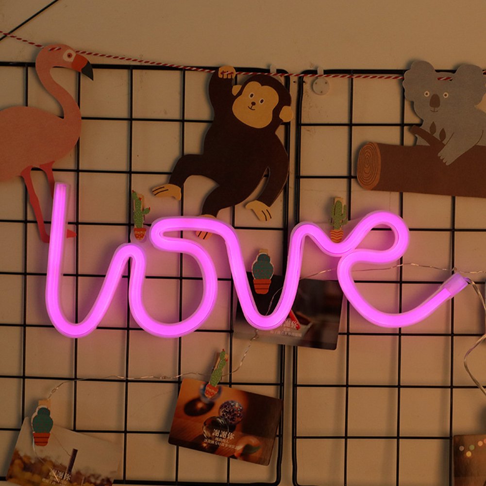 LED Neon Sign Battery Powered Nursery Night Light for Bedroom Girls Wall Decor Light for Party Holiday Wedding Valentine's Day (Pink Love)