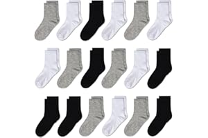 GENTABY Kids' Socks 18-Pair Pack - Unisex, Breathable Moisture-Wicking Comfortable Fit for School Sports Everyday Wear