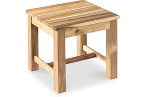 VICTORY RELAX 12 Inch Wooden Step Stool, Small Nature Beach Chair Under Desk, Indoor Acacia Wood Short Footstool for Living Room, Kitchen, Bathroom